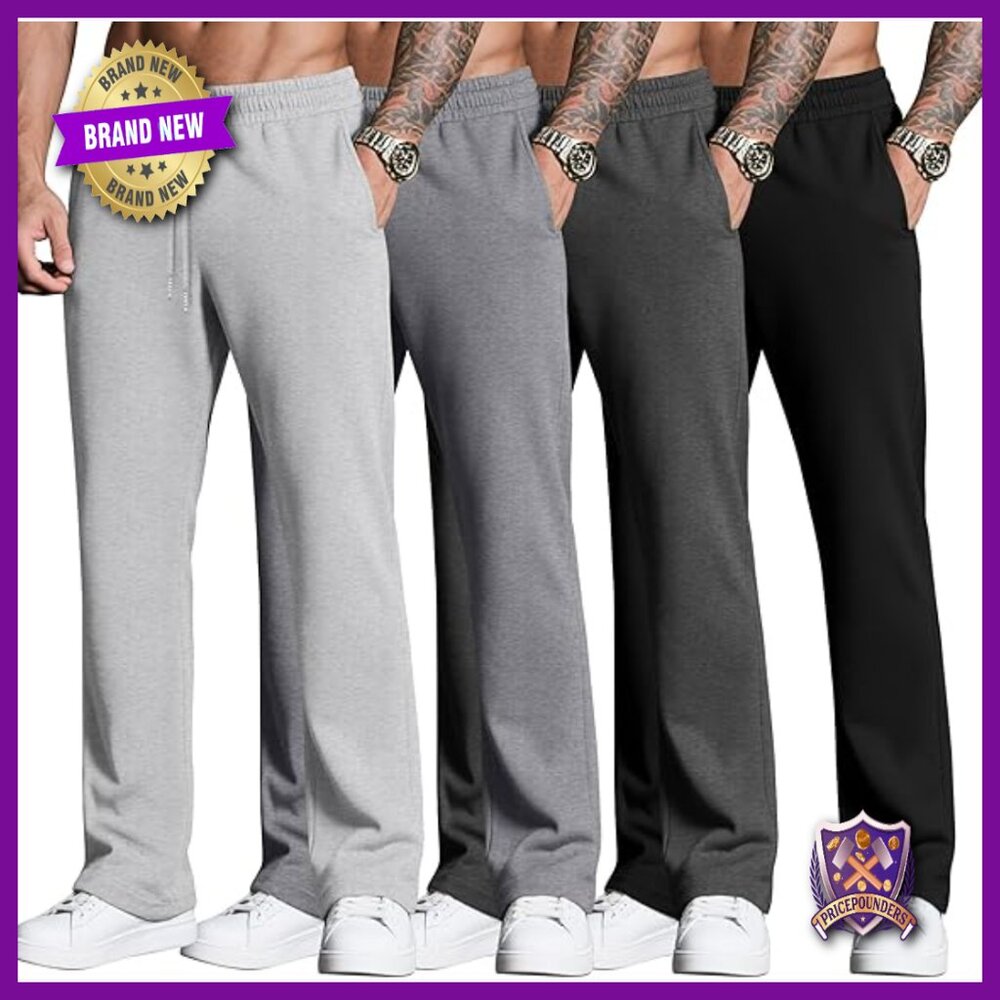 4 Pack Men's Sweatpants Joggers with Pockets Open Bottom Gym Athletic Pants